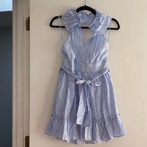 CAITLIN COVINGTON X PINK LILY BRANT POINT BLUE STRIPE COLLARED OPEN BACK DRESS